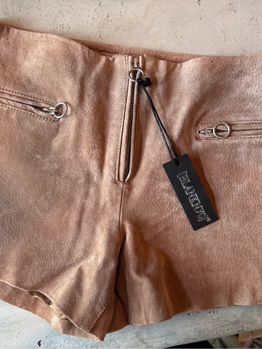 Blank NYC Suede Leather Shorts in Tan